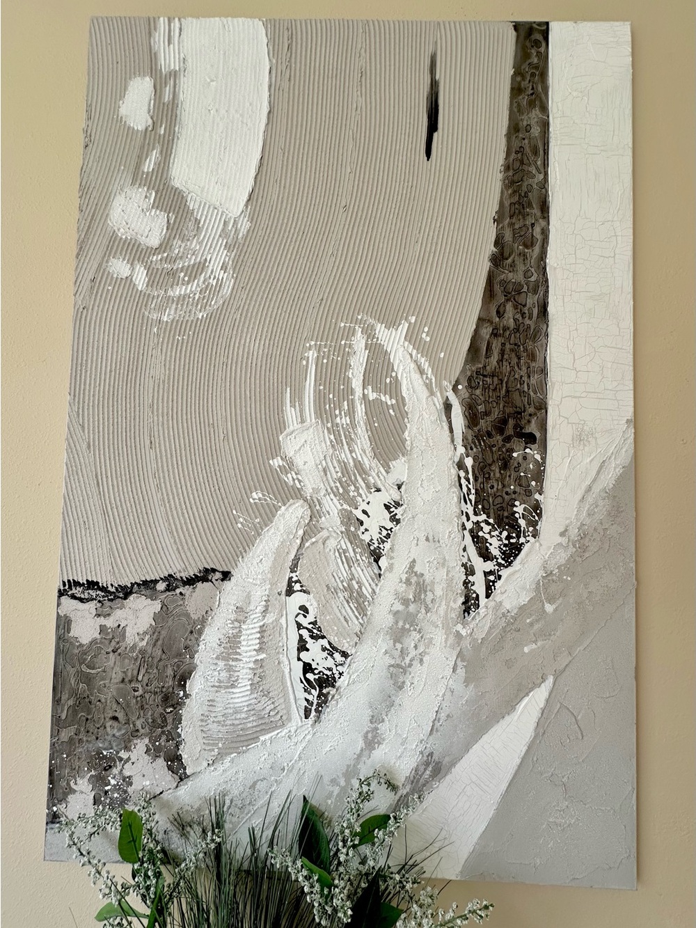 Abstract Neutral Toned Canvas Wall Art - White and Gray